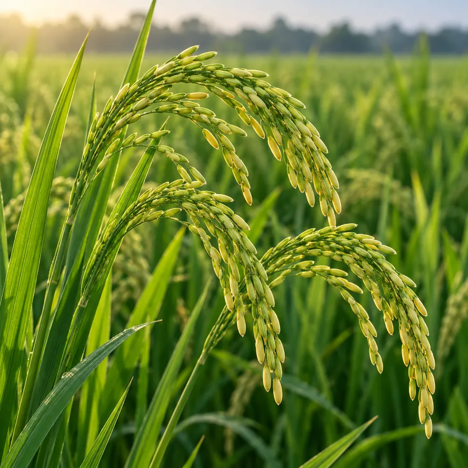 Green rice grains filling on the panicle