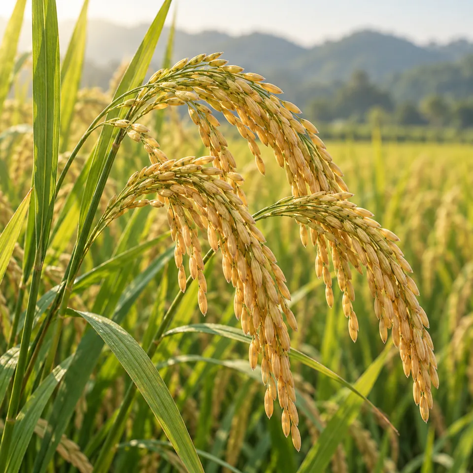 Golden rice panicles ready for harvest